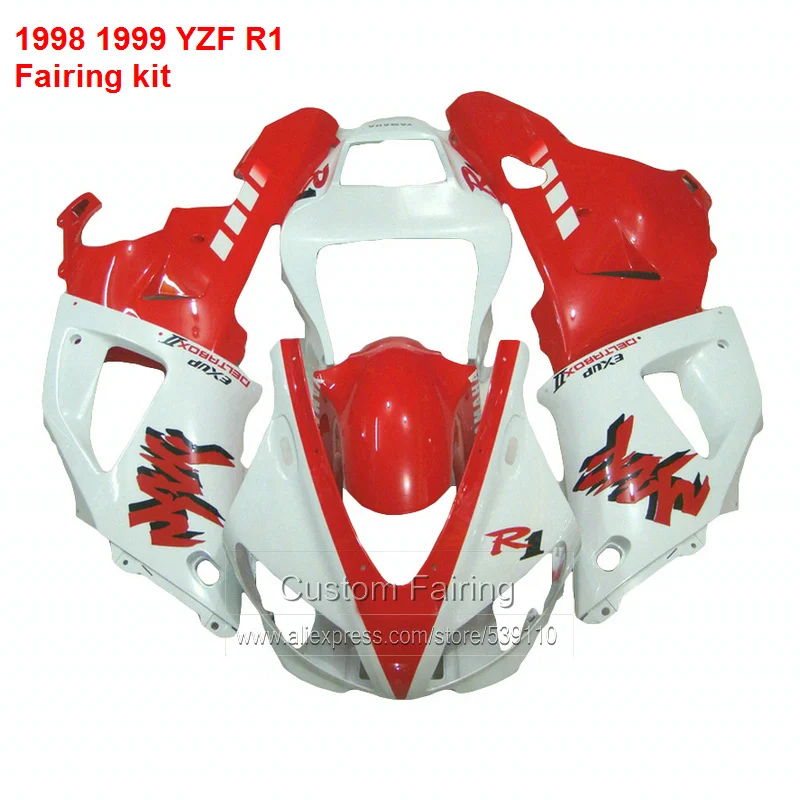Высококачественные обтекатели для YAMAHA YZF R1 98 99 / 1998 1999 (красный и белый) комплект