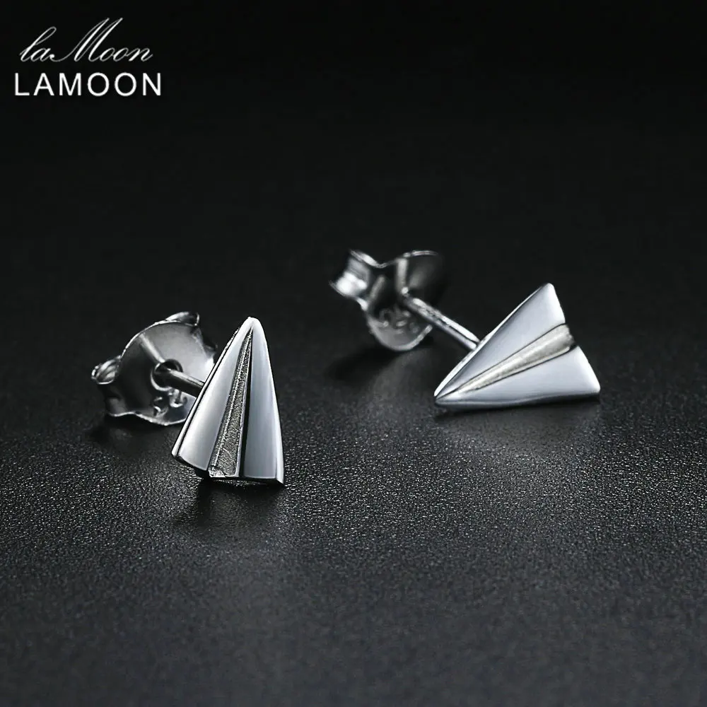 LAMOON 2018 NewFashion Airplane Shaped 100% Real 925-Sterling-Silver Stud Earrings S925 Fine Jewelry For Women Girl Gift LMEY161