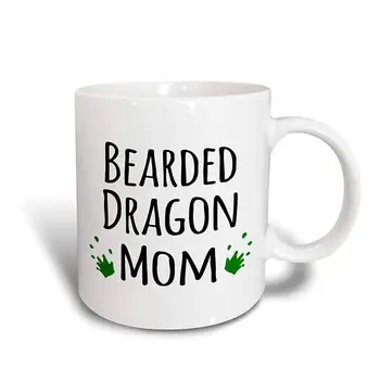 

Bearded Dragon Mom for Female Lizard and Reptile Enthusiasts and Girl Pet Owners Green Footprints Ceramic Mug, 11-Ounce