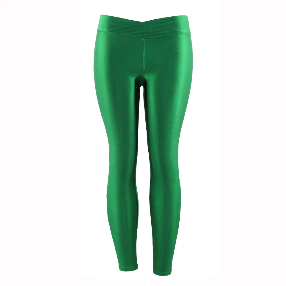 Yesello, флуоресцентные цветные женские леггинсы для тренировок, v-образный вырез, разноцветные блестящие глянцевые брюки размера плюс, женские эластичные повседневные штаны
