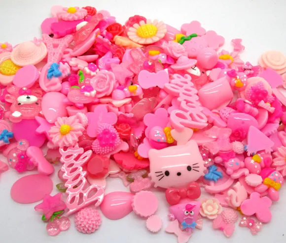 

100Pcs Pink Series Mixed Decoration Crafts Beads Frame Flatback Cabochon Scrapbook Kawaii DIY Embellishments Accessories