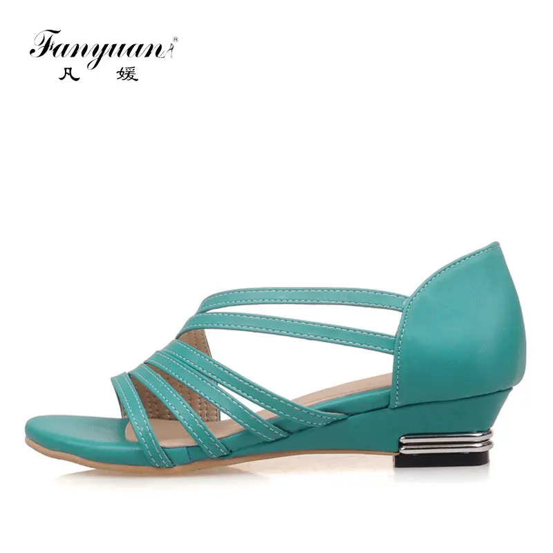 

Fanyuan Wedge Sandals Women Gladiator Summer Shoes Med Heels Ladies espadrille Slip On Shoes Woman sandalias Big Size 30-47 Blue