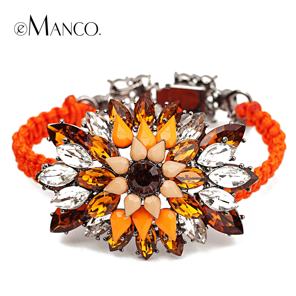 

eManco Rhinestone big flower design charming bracelets rope chain multicolor woven bracelet women fashion bangles BL04166