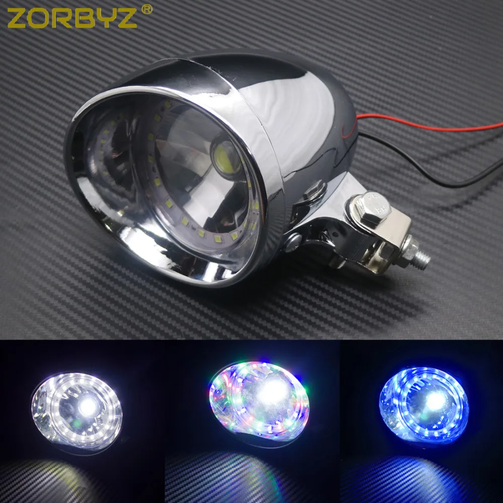 

ZORBYZ Motorcycle Chrome LED Angel Eye Bullet Driving Spot Light Fog Light With Mount Bracket For Bobbers Choppers Custom