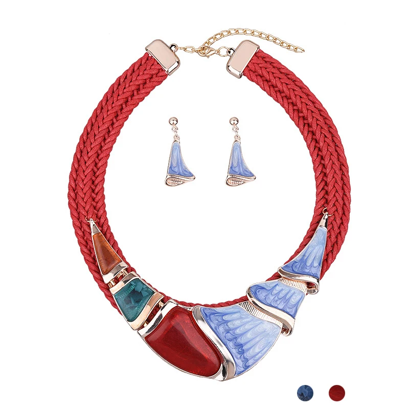 

Bohemian Jewelry Sets Women Vintage Geometric Statement Necklace Earrings Lady Girls Boho Set Necklaces Chokers Jewelry Bijoux