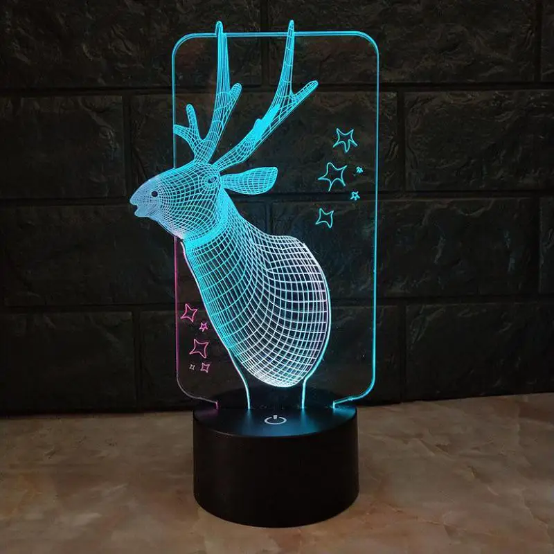 Боковой олень креативный цветной светодиодный 3d ночник с сенсорной зарядкой