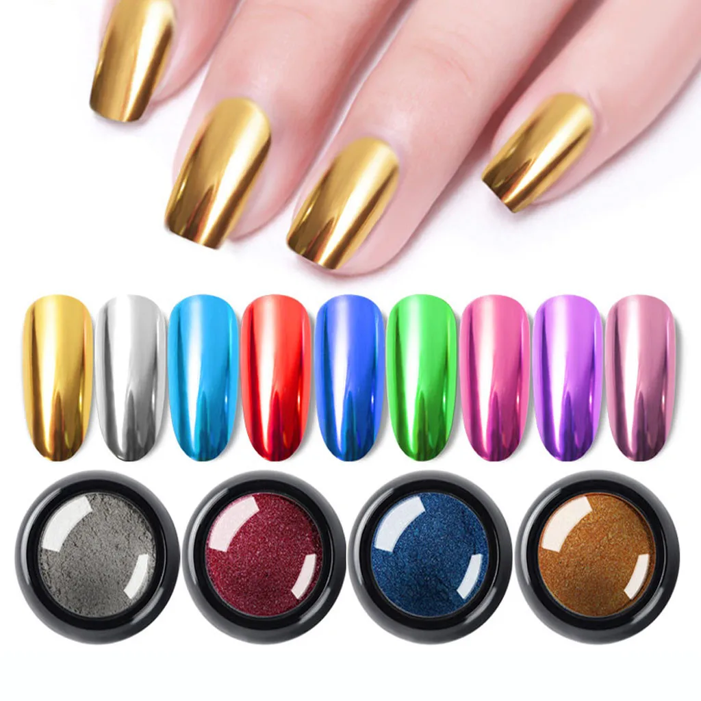

Flow Gold Glitter Mirror Powder Chrome Effect Nail Polish Foil Nails Art Glitter Shining Chrome Nail Powder DIY Polish Nail Art