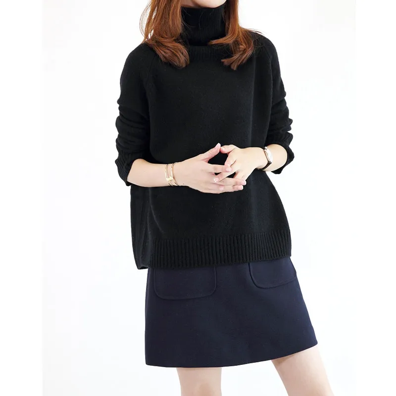 Winter women's sweater new cashmere sweater quality solid color high collar loose large size warm soft and comfortable sweater