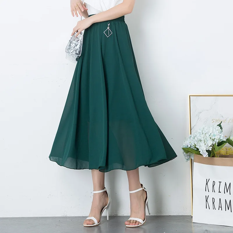 

2019 Summer New Arrival Chiffon Skirt Women High Waist Pleated Skirt Elegant Ladies Skirts 5 Colors Available Free Shipping