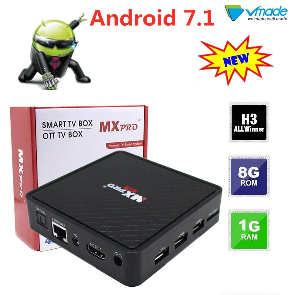 Vmade ОС Android 7,0 Allwinner-H3 ТВ коробка Восьмиядерный процессор 1Гб+ 8G 4K Full HD Media Player 2,4 г Wi-Fi Smart set top tv BOX в телевизионные приставки