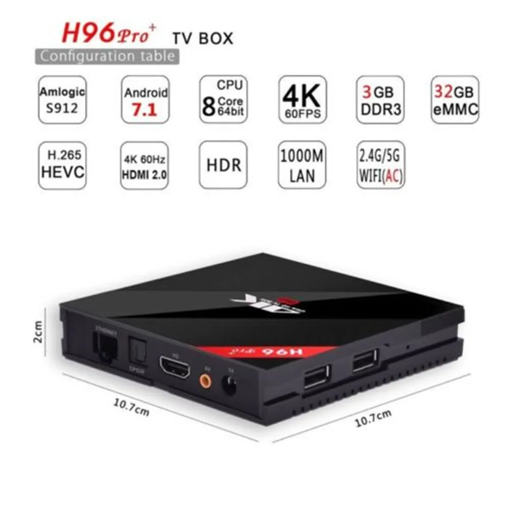 

H96 Pro Plus + Amlogic S912 Octa Core Android 7.1 TV Box 3GB 32GB 4K HD Media Player 2.4G/5GHz Wifi BT 4.1 Smart Set Top Box