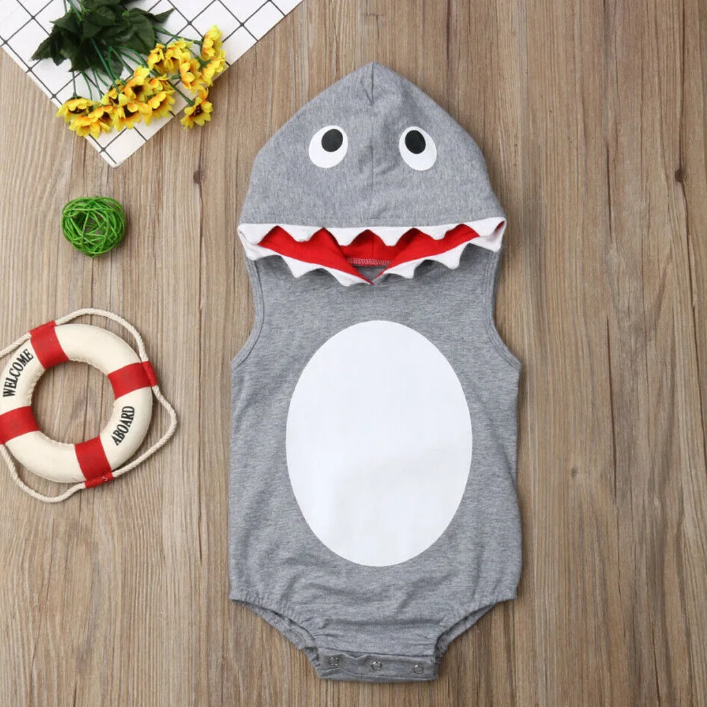 

Infant Baby Boys & Girls Sleeveless Cartoon Hooded Romper Bodysuit Clothes baby shark clothes newborn onesie kids bodysuits