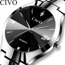 CIVO de lujo par de relojes negro de plata de acero completo impermeable fecha deportes reloj de cuarzo para hombre y mujer reloj de regalo para el amante de la esposa