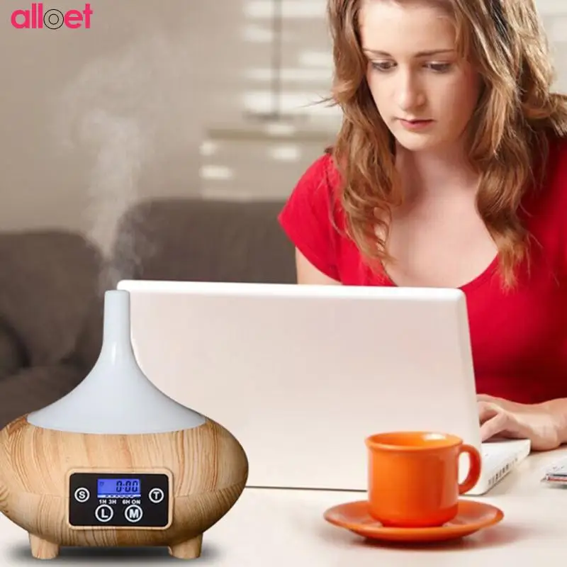 

220ML Ultrasonic Air Humidifier Household wood grain Essential Oil Aroma Diffuser LCD Timer Clock Aromatherapy Mist Maker Hot