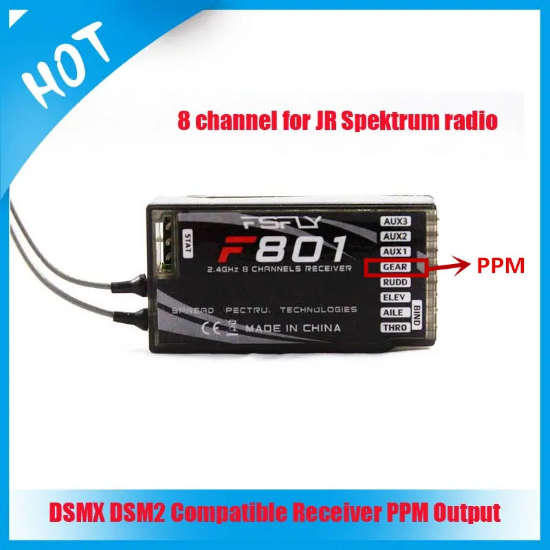 FSFly 2.4GHz 8CH F801 DSM X DSM 2 rc receiver PPM output for JR DX8