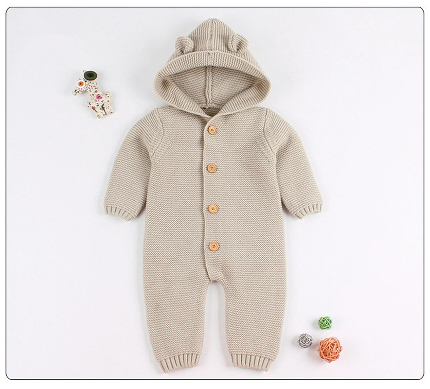 

Knitted Baby Clothes Winter Newborn Baby Rompers Hooded Infant Baby Jumpsuit New Born Onesie Knitting Baby Girl Boy Romper