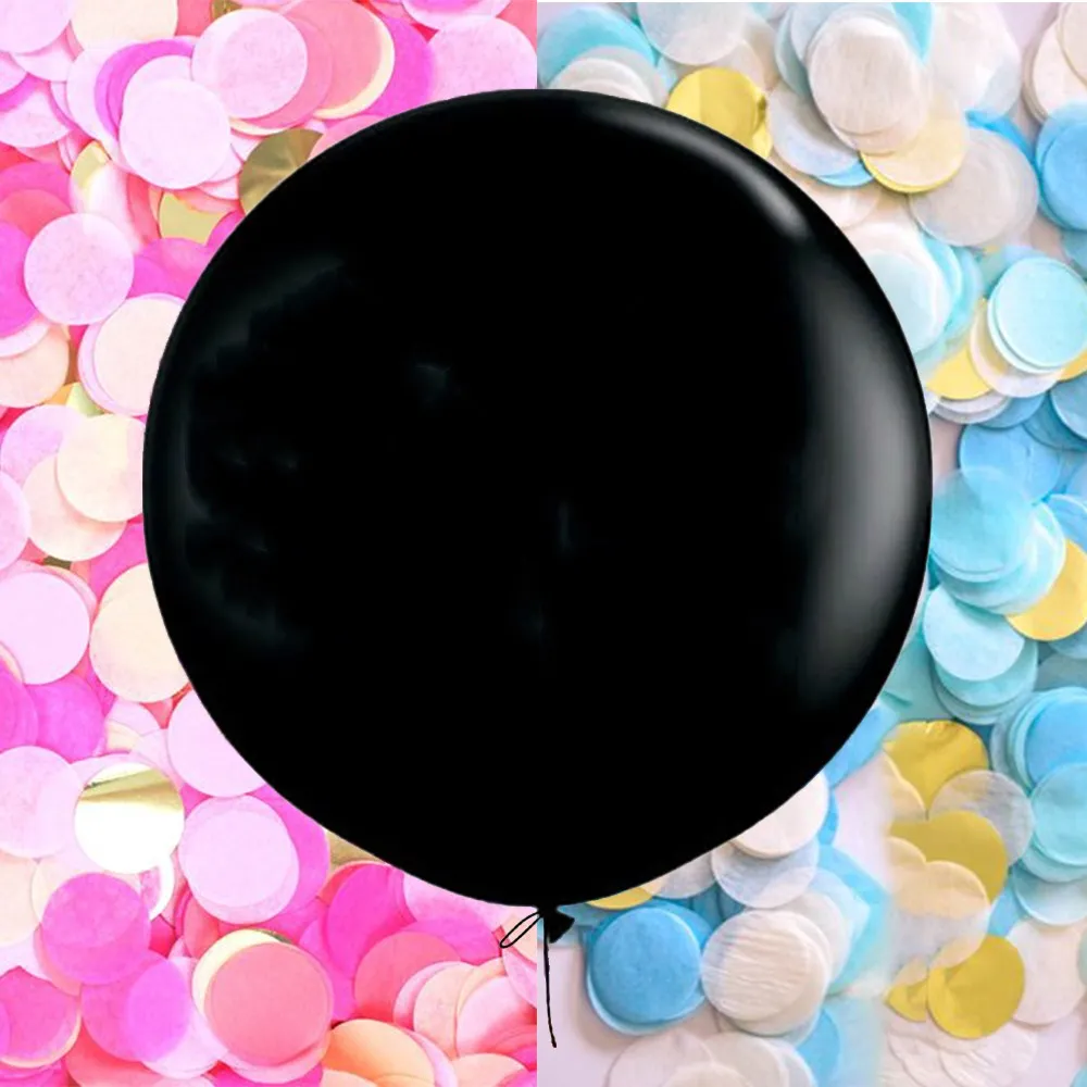 36 дюймов черный круглый конфетти латексные воздушные шары, джинсы для маленьких мальчиков или девочек Пол раскрыть вечерние шар гигантский воздушный шар с розовый синий золотой конфетти