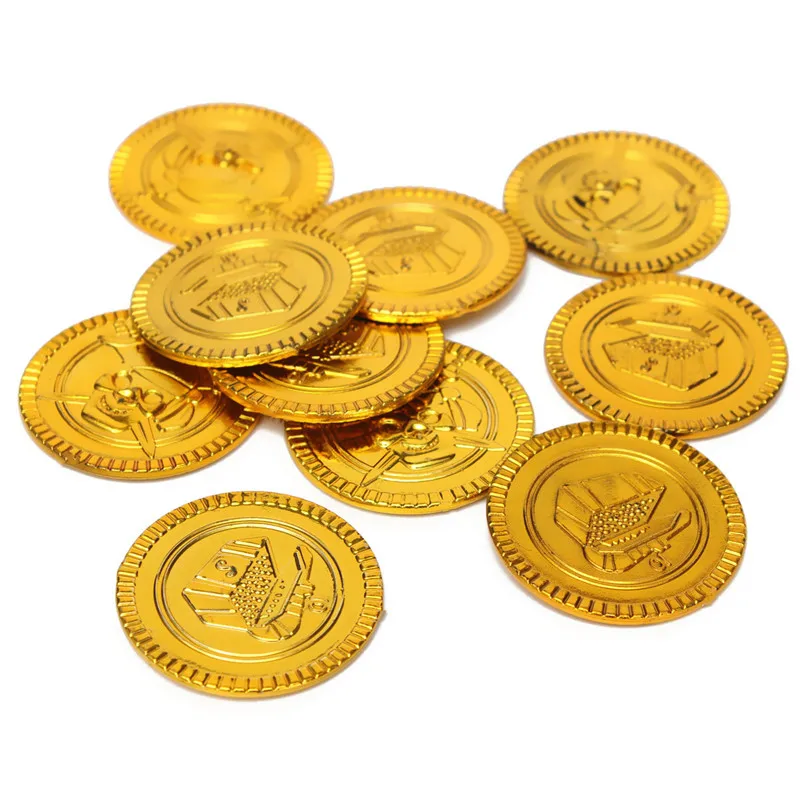 100Pcs Plastic Gold Treasure Coins Captain Pirate Party Favors Pretend