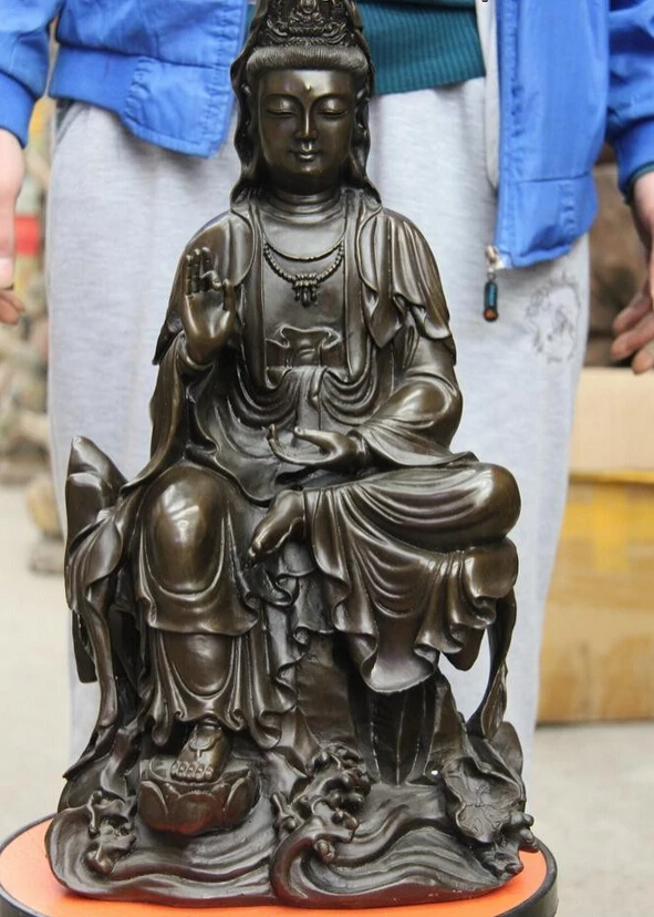 

Collectible bronze lion statue S1151 Copper Bronze Fastdom lotus flower GuanYin Kwan-Yin Boddhisattva Goddess Statue
