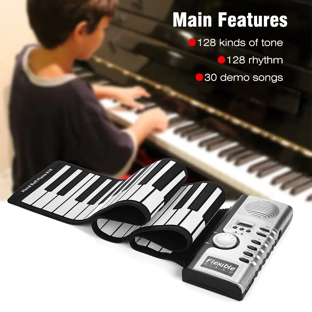 

61 Keys Electronic Roll Up Piano Built-in Speaker MIDI Out Portable Silicone Flexible Hand Keyboard Organ Electronic Keyboard