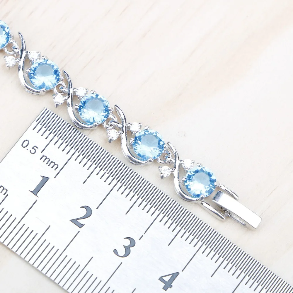 Женский браслет небесно-голубого цвета, кубические циркониевые камни, серебро 925, ювелирное изделие, длина 20 см, браслеты, подарок, Ювелирная коробка