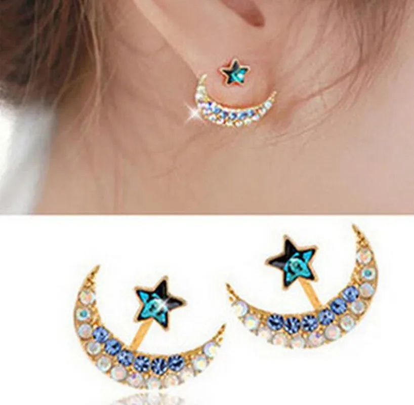 Классические женские серьги-гвоздики с кристаллами Moon Star синие серьги со