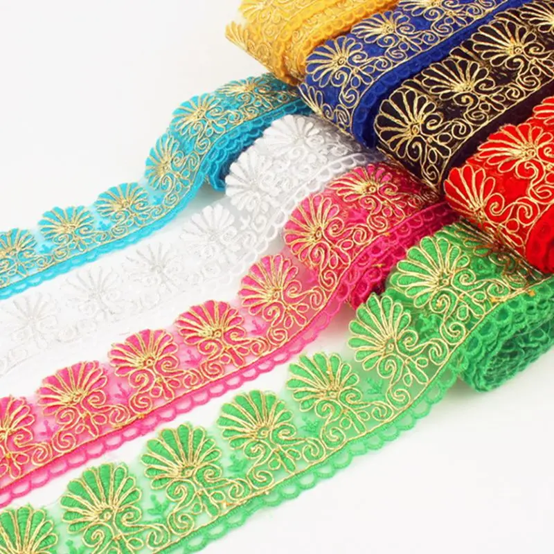 

10yards many colors Rayon Embroidery Scalloped Lace Trim Metallic Bridal wedding Trim Wide:6.5cm