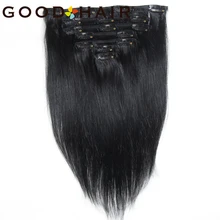 7Pcs/set Clip In Human Hair Extensions Straight 14inch 75G Black Natural Hair Clip Ins Brazilian Remy Hair Good Hair