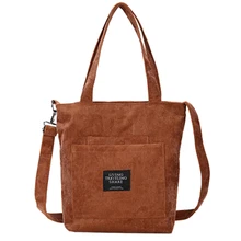 Новые женские вельветовые холщовые сумки-тоут женские тканевые сумки через плечо для молодых девушек, повседневная хозяйственная сумка для девочек, многоразовые складные сумки