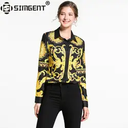 Simgent Для женщин рубашки модные Повседневное для офиса с длинным рукавом блузки с цветами и рубашки женские Верхняя одежда Camisa Mujer SG922110