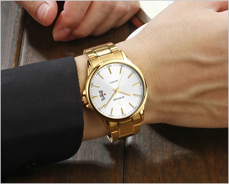 WWOOR 8833 мужские часы Топ бренд класса люкс золотые мужские кварцевые простые спортивные часы водонепроницаемые мужские часы из нержавеющей стали