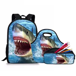 Индивидуальные 3D животных акула узор студентов рюкзак набор детей школьные ранцы Рюкзаки для начальной школы Rugtas Mochila Escolar дети