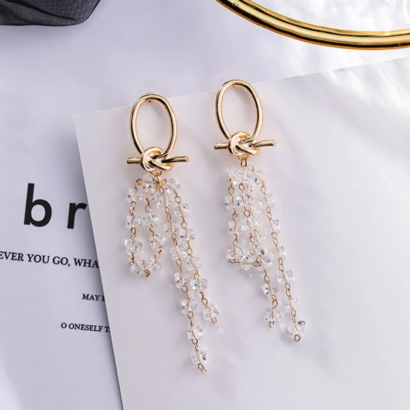 

2019 New Arrival Crystal Trendy Water Drop Women Dangle Earrings Metal Knotted Earrings Crystal Sweet Korean Jewelry For Female