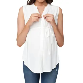 

Bao Ma summer pregnant women breastfeeding shirt V-neck solid color breastfeeding elastic bow bow shirt maternity dress