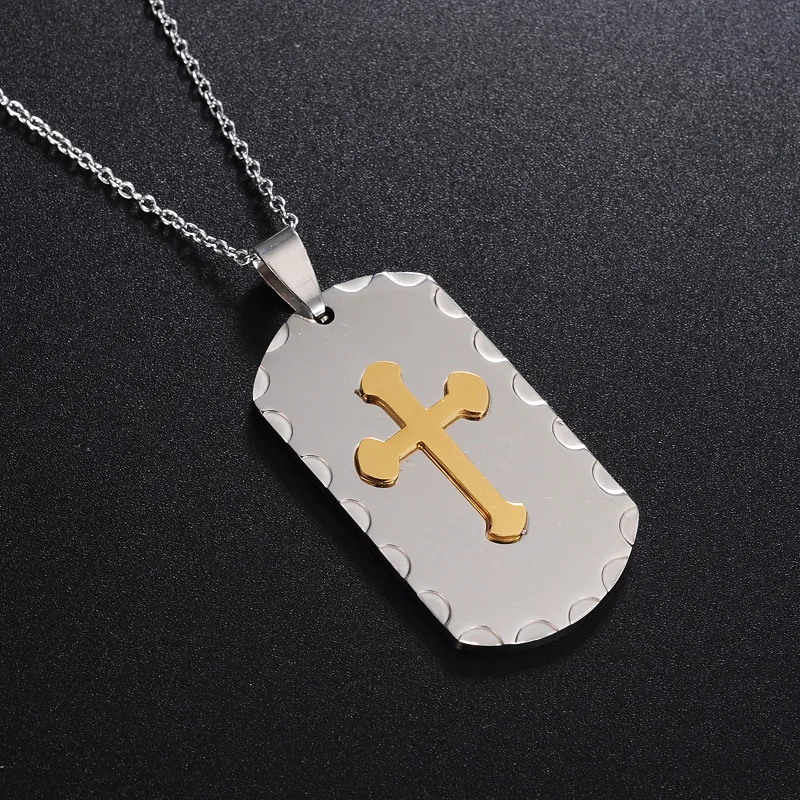 

Religious Silver Color Dog Tags Cross Necklaces Stainless Steel Christmas Crucifix Pendant & Necklace for Christian Jewelry