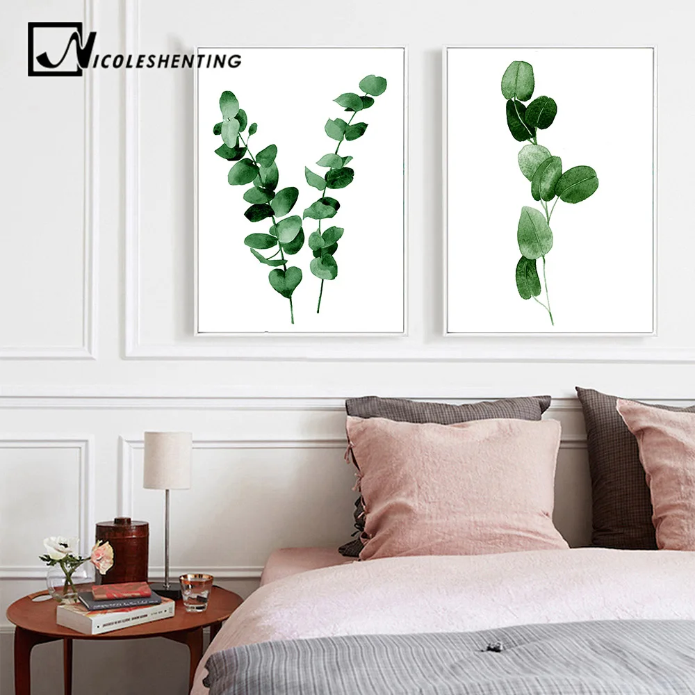 

Watercolor Leaves Nordic Poster Landscape Wall Art Canvas Print Minimalist Painting Wall Picture for Living Room Home Decor