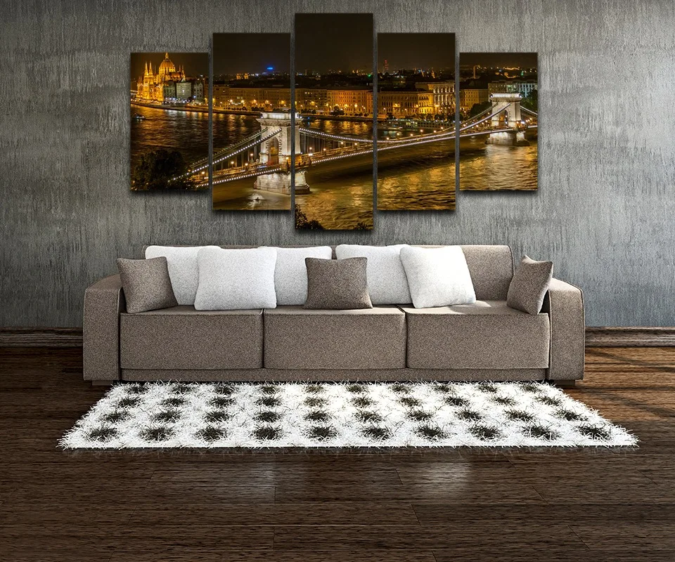 Modular-Vintage-Night-View-Pictures-5-Panel-Hungary-City-Home-Decor-Paintings-On-Canvas-Bridge-Wall (1)
