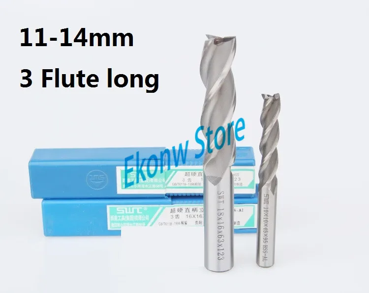 2pcs 11mm 12mm 13mm 14mm Extended End Mill ,Three Flute HSS & Aluminium