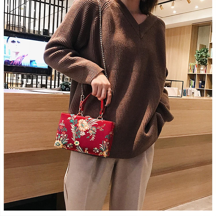 Модные вечерние сумки-клатчи в китайском стиле с вышитыми цветами, сумочка на цепочке, мини сумка-мессенджер через плечо для женщин, сумки с клапаном