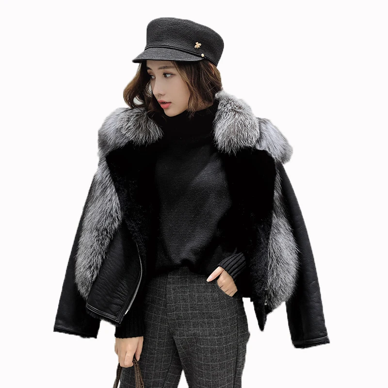 

Korean Real Genuine Leather Jacket Sheepskin Coat Fox Fur Coat Winter Jacket Women Clothes 2018 Real Fur Coat Wool Liner ZT1295