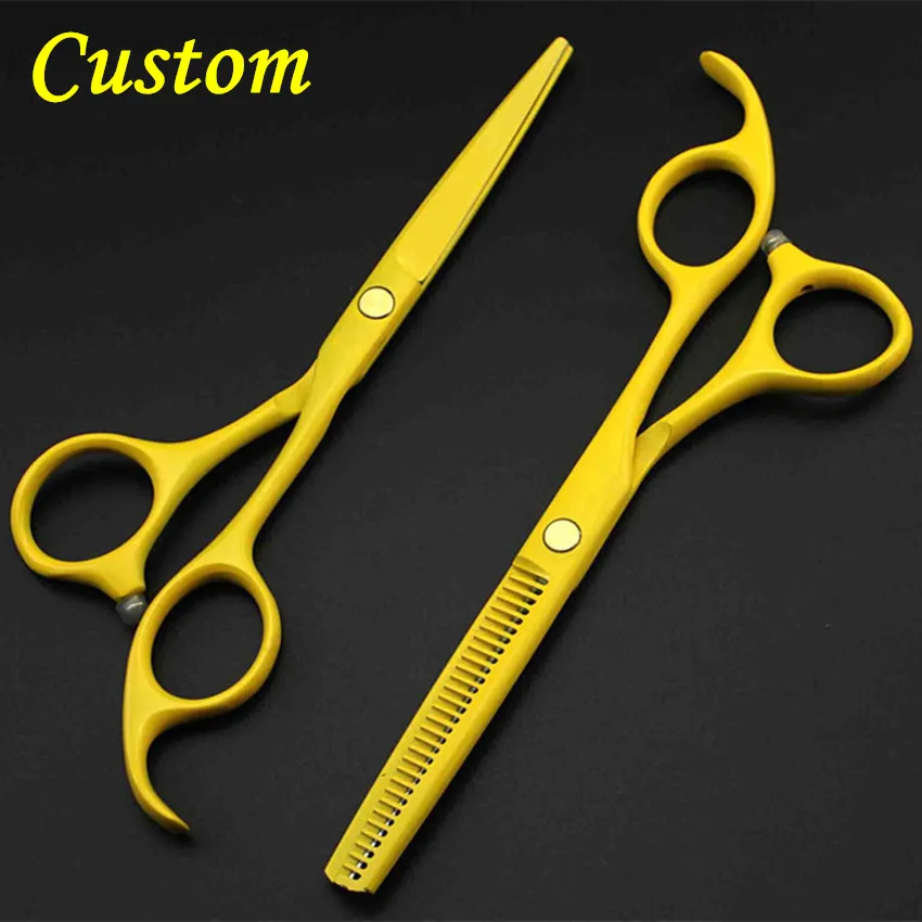 Custom professional 440c 5.5'' yellow hair scissors set cutting barber