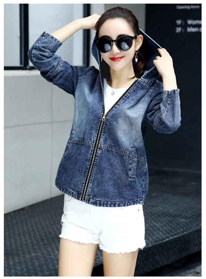 Джинсовая куртка с капюшоном, свободная, новинка, весна-осень, Женские повседневные топы с длинным рукавом, Корейская Студенческая короткая джинсовая куртка, плюс размер 3XL