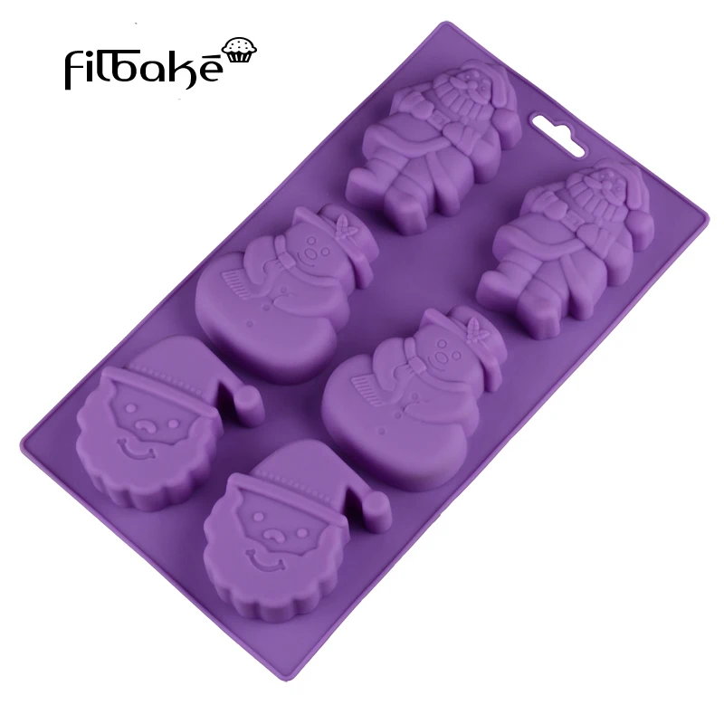 

FILBAKE 6 Hole Christmas Gifts Cake Mold Santa Snowman DIY Baking Tools 3D Creative Cake Mold For Jelly Chocolate Ice Cake