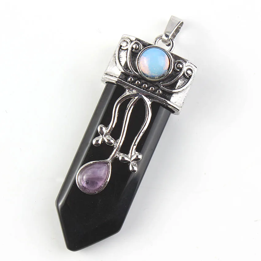 Natural Gnergy Gemstone~ Silver Plated Natural Purple Amethysts Crystal Rose Pink Quartz With Flower Sword Pendant Labradorite Jewelry 18 AA00201027108a