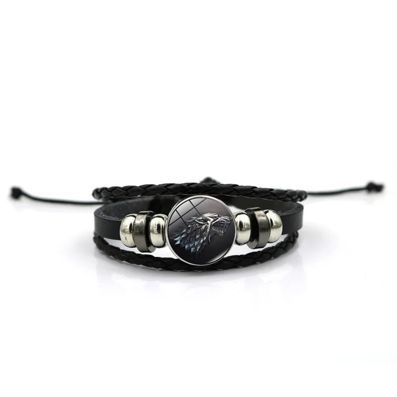 Game of Thrones House Stark Wolf Glass Cabochon Leather Bracelets Multi Layers Weave Handmade Punk Black Men Bracelets Game of Thrones House Stark Wolf Glass Cabochon Leather Bracelets Multi Layers Weave Handmade Punk Black Men Bracelets