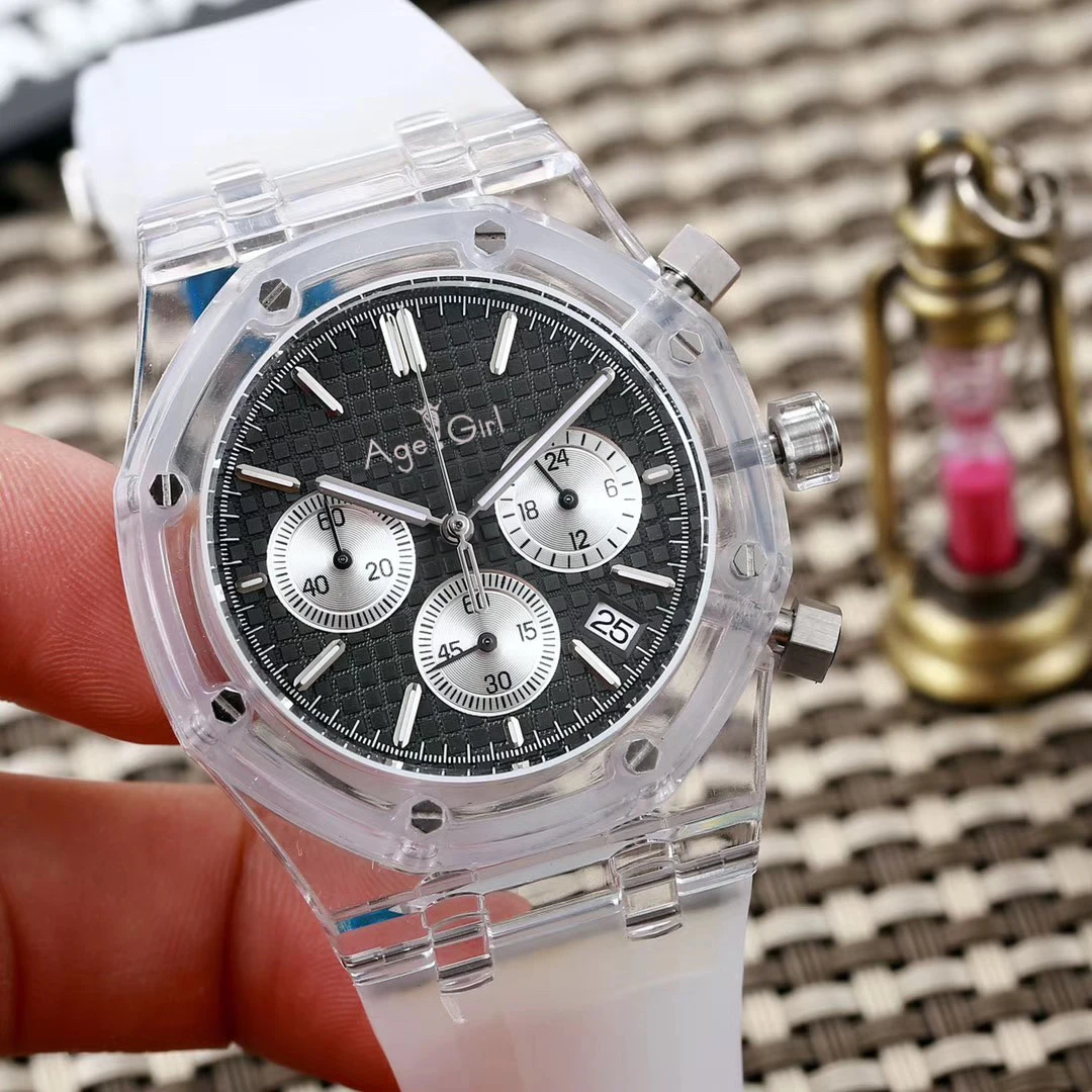 

Luxury Brand New Men Unico Watch Stainless Steel Black White Plastic Luminous Chronograph Sapphire Sport Fashion StopWatch AAA+