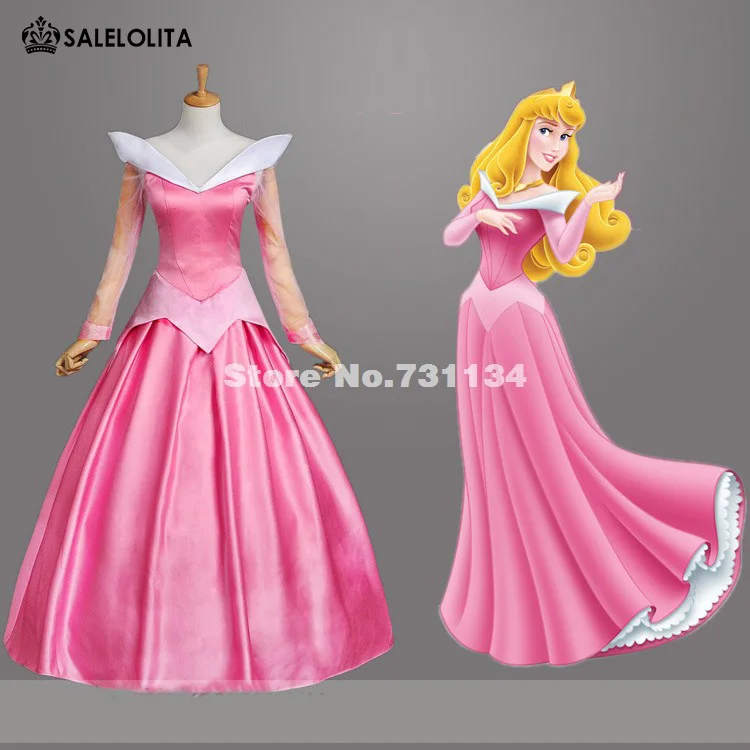 

2016 Unique Brand New Green's Fairy Tales Sleeping Beauty Party Dress Pink Adult Princess Bell Dress Costumes Women Party Dress