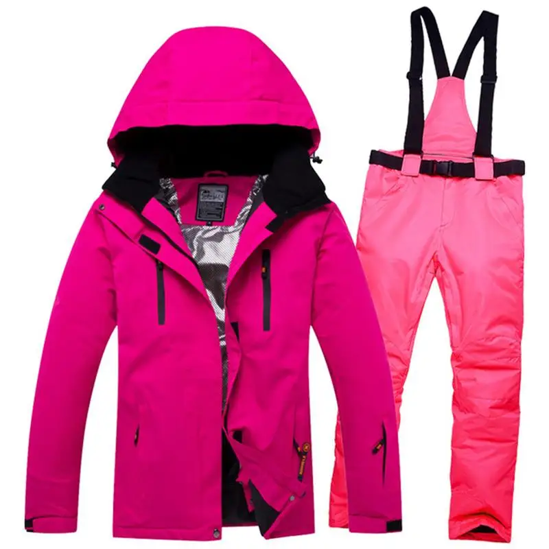 سوبر بيع!! المرأة بدلة تزلج ماء يندبروف الإناث الثلوج سترة و بانت مجموعات المحشوة بالقطن الشتاء المشي على الجليد الملابس
