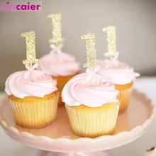 10 pçs papel brilho 1 cupcake toppers feliz aniversário decoração primeiro aniversário menino menina festa 1st aniversário meu um ano fontes