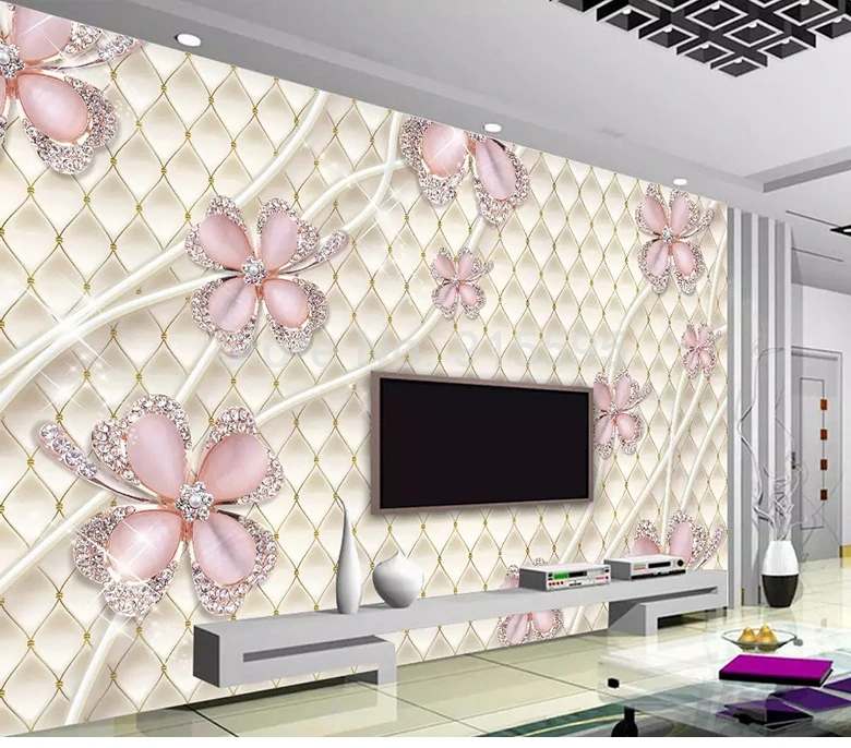 Пользовательские фото обои фрески 3D ювелирные изделия алмаз розовый цветок мягкая сумка Современное искусство Гостиная ТВ фон росписи Papel де Parede